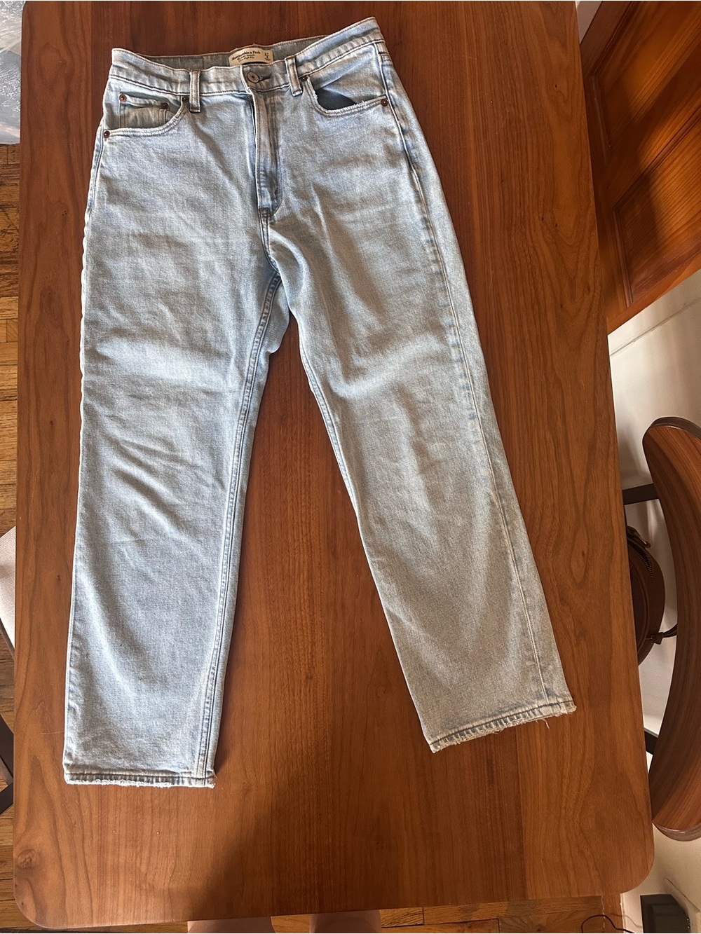 Abercrombie & Fitch Light Blue Ankle Straight Ultra High Rise Jeans